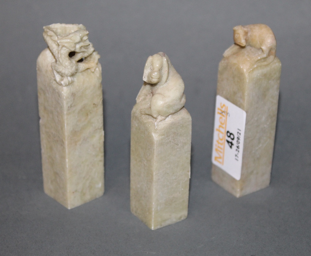 3 Chinese hardstone square section seals (one with damage)