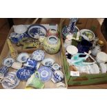 2 boxes of miniature blue and white items, a reticulated vase, ginger jar,