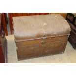 A dome top tin trunk measuring 50 cm tall x 73 cm long