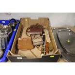 2 pairs of cased binoculars, a Kodak 66 camera, recorder musical instruments, etc.