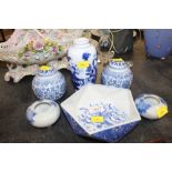 A group of blue and white oriental ware,
