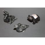 An easten carved and painted hard stone toad and 2 ditto ducks