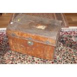 A late Victorian painted metal travelling trunk (dented) with London and North West Rail luggage