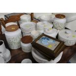 A quantity of Hornsea Fleur pattern dinnerware and four framed oriental floral pictures