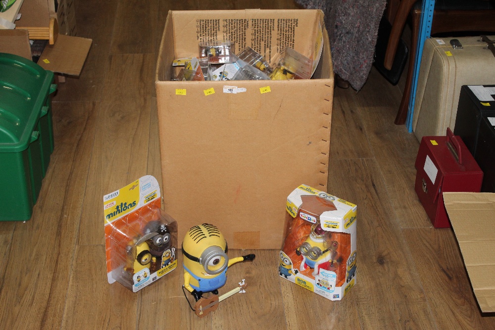 A box of mixed Minions toys