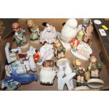 A box of mixed figural ornaments to include Hummel and Beswick Beatrix Potter