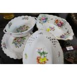 A pierced Meissen dish together with other floral decorated ceramics