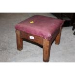 19th century square shaped stool with red leather top
