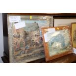 A framed oil panting of lobster pots and a Heaton Cooper print