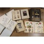 A crate of Victorian scrap book, photograph album, Holy Bible,