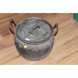 A 19th century cast-iron 2 handled lidded cooking pot (split to lid)