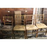 A group of 4 19th century rush seat Dale's chairs with spindled backs