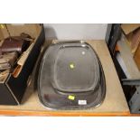 2 planished metal trays,