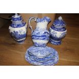 A box of blue and white Spode, to include 2 lidded vases, a jug,