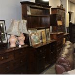 A large oak dresser with brass knob handles and measuring 204 cm tall x 160 cm wide