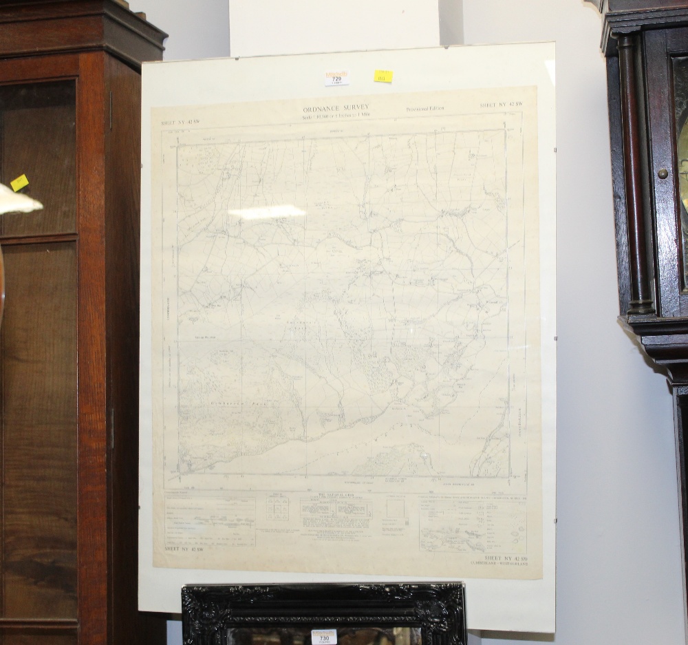 A framed Ordnance Survey map of Cumberland - Westmorland