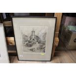 A framed and mounted D B Martin etching of The Market Place in Keswick