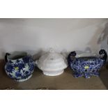 A Victorian ware Ironstone jug, a 2 handled planter of same make,