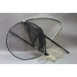 Two folding landing nets, the first black, width 53 cm, the other width 61 cm.