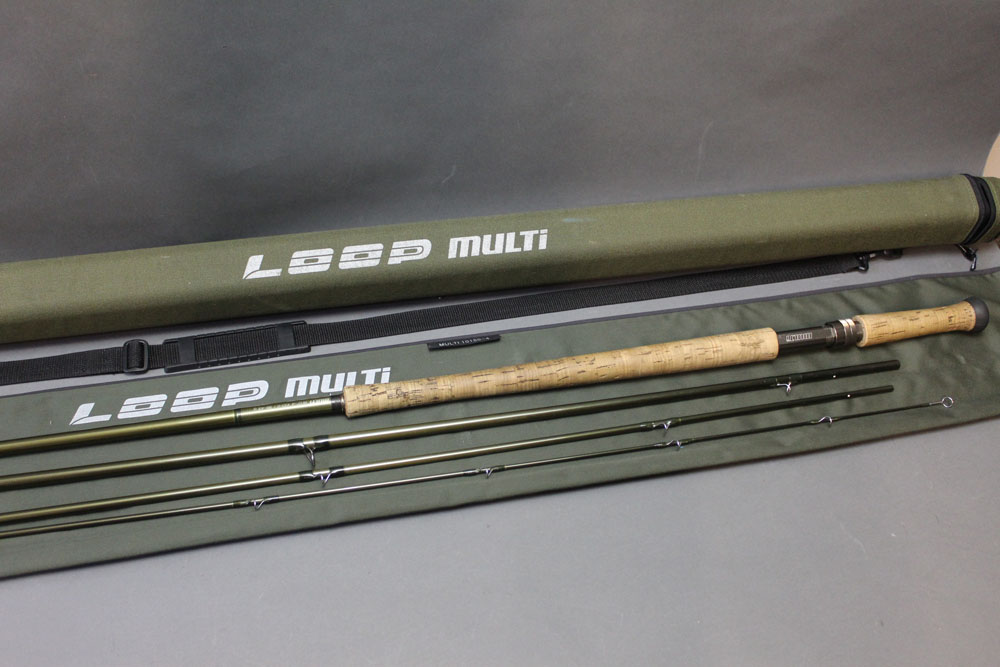 Loop Multi salmon fly rod, in four sections, 15', line 10-11.