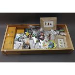A box containing 150+ fishing accessories, including fly lines, headers, wooden storage boxes etc.