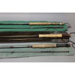 Three trout fly rods, a Bruce & Walker CFR in three sections, 10', line 4-9,