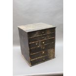 * A pine six drawer cabinet, filled with gunsmithing parts, triggers, extractors, springs, hammers,