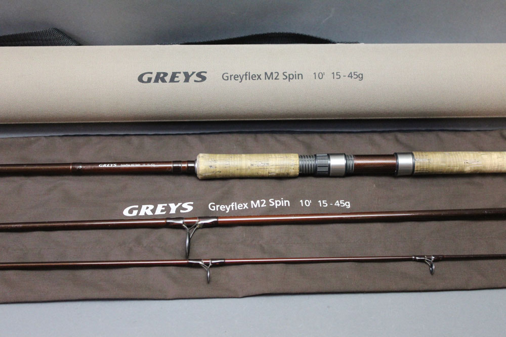 Greys Greyflex M2 spinning rod, in three sections, 10', with hard rod tube.
