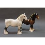 Beswick two Shire horses, model No. 818 in brown and grey, height 21.6 cm.