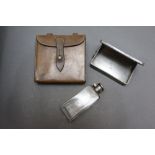 * James Dixon & Sons, a sandwich tin and flask with leather pouch.