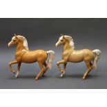 Beswick two prancing Arab type Palomino ponies, first and second version, model No. 1261.