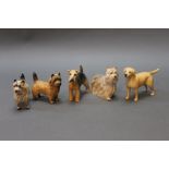 Five small Beswick dogs, to include Yellow Labrador, standing Yorkshire Terrier,