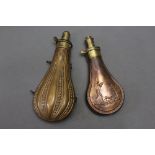 Two powder flasks, the first by James Dixon & Sons Sheffield with a beaded body,