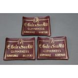 Three original cloth gun case labels for E Gale & Son, Gun Makers, Barnstaple, Bideford.