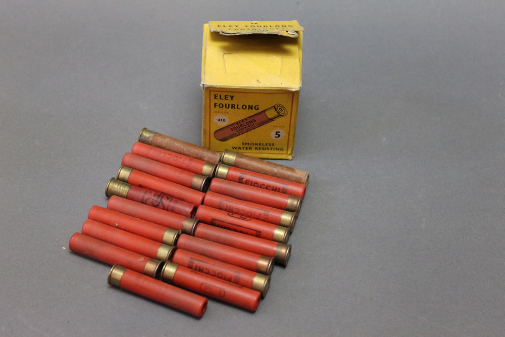 +/- Forty 410 shotgun cartridges, various makes, various sizes. SHOTGUN CERTIFICATE REQUIRED.