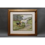 James Sinnott, a watercolour depicting Hound and Terrier in Lakeland landscape.