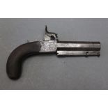 * Clarke London a percussion pocket pistol with a 3 1/2" hexagonal barrel with articulated ramrod,