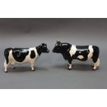 Beswick Friesian cow and bull "Champion Claybury" "Leegwater" and "Coddington Hilt Bar".