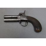 * W Wallas of Wigton, an over/under percussion pocket pistol, with 2 1/2" screw off barrels,