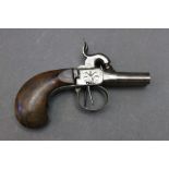 * A Belgian double barrelled percussion pocket pistol, with 1 1/4" barrels. Overall length 12.