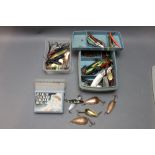 A Hardy pocket tackle box, together with two other boxes, containing Flying C's,