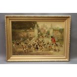 After Blinks a Victorian lithograph of a huntsman and foxhounds, 44 x 67 cm in a gilt frame.