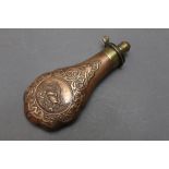 * James Dixon & Sons Sheffield, a copper bodied shot flask with dead game,