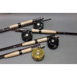 Four Vantage travel fly rods, with BF 800 fly reels, two 8', two 7'.