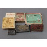 * Six ammunition tins, boxes etc, to include pin fire cartridges for Laucheux revolvers,
