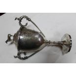 Two handled silver plated lidded trophy,