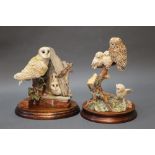 Two Border Fine Arts figures "A Watchful Eye" tawny owl and chicks, model No.