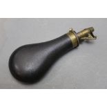 * James Dixon & Sons Ltd and Parker Hale, a leather covered powder flask, overall length 21 cm.