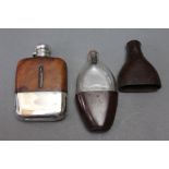* Two hip flasks, the first by Dispatch marked 8oz with a silver plated bottom and leather top,