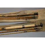 Two split cane trout fly rods, Bernard & Son, St James's, London, in three sections with two tips,